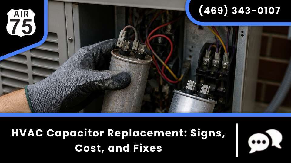 HVAC capacitor replacement for a failed capacitor, covering capacitor symptoms and capacitor cost near you.